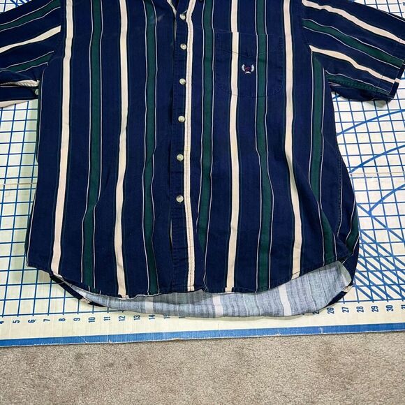 Vtg Men’s 90’s Coliseum Striped Button Down Shirt Size XL 100% Cotton Blue Green - Picture 8 of 11